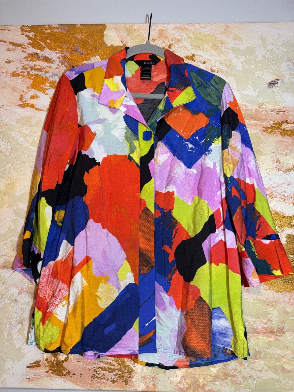 Ali Miles Colorful Abstract Print Button-Front Top Artsy Small